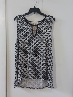 MICHAEL Michael Kors Black & White Geometric Keyhole Sleeveless Top